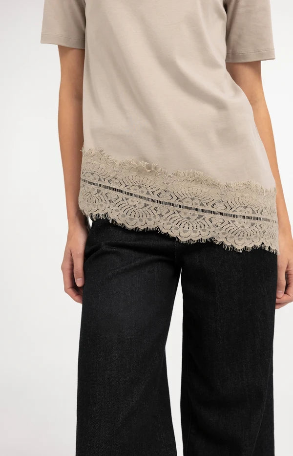Yaya Jersey T-shirt with Lace Hem