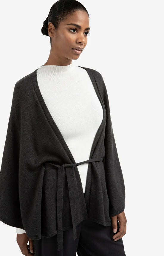 YAYA Knitted Poncho Tie-Waist Black - Precious Sparkle