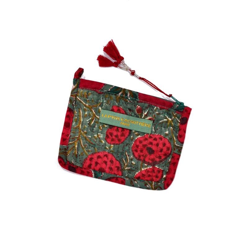 La P'tite Cachottiere Accessories Block Print Indian Coin Purse Red/Teal