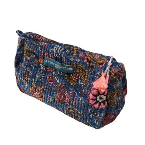 La P'tite Cachottiere Accessories Block Print Indian Large Toiletries Bag Blue/Pink Velvet