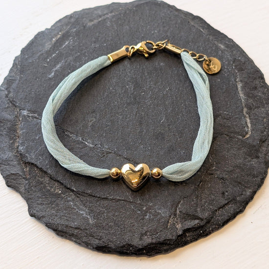 Les Cleias Jewellery Les Cleias Silk Heart Bracelet Light Green