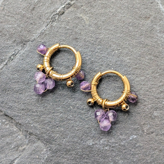 Lomina Jewellery Amethyst Beaded Dangle Hoop Earrings