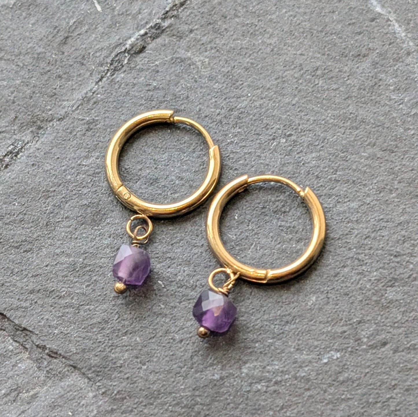 Lomina Jewellery Amethyst Beaded Drop Gold Hoop Earrings