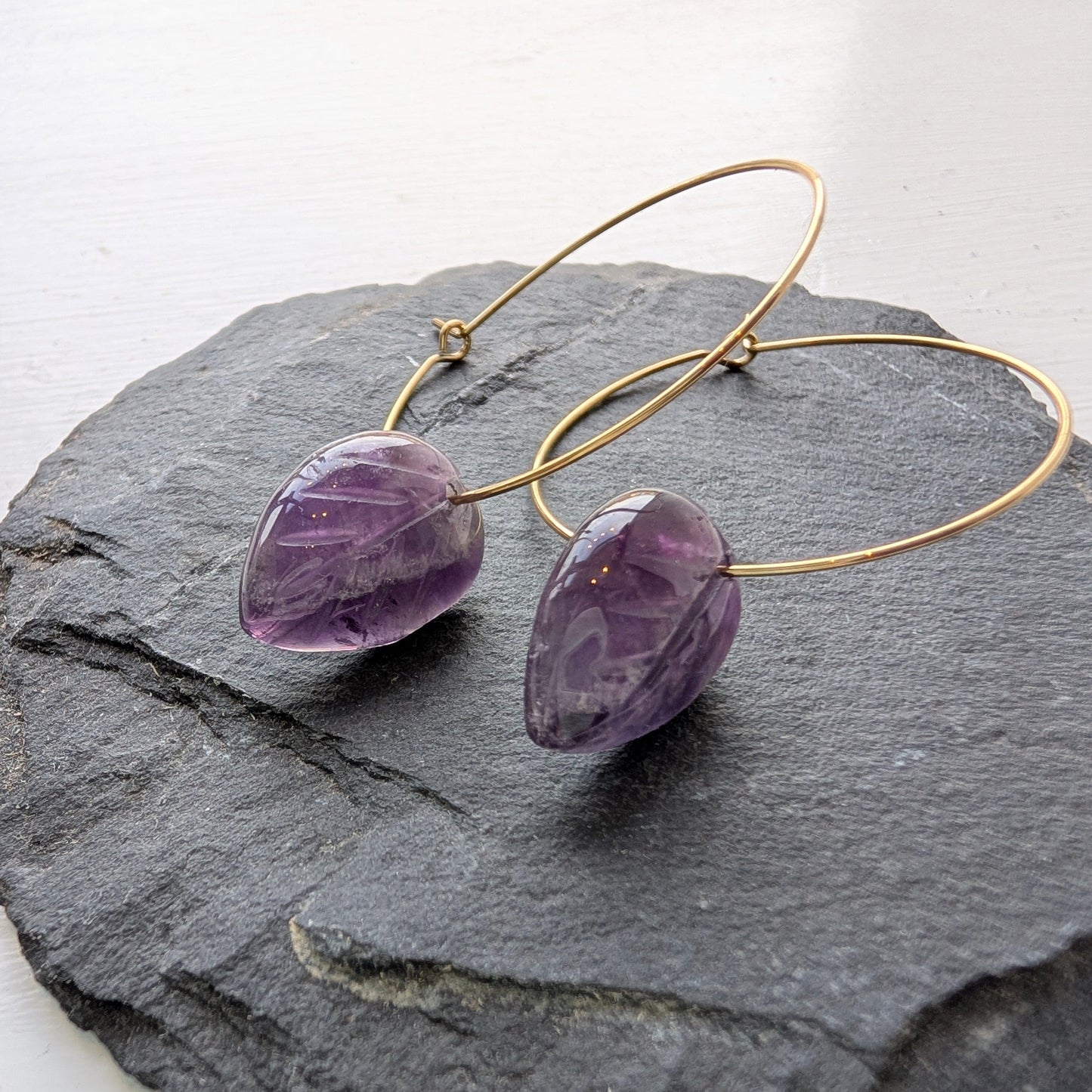 Lomina Jewellery Amethyst Leaf Drop Earrings