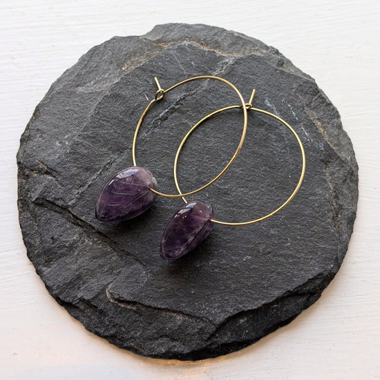 Lomina Jewellery Amethyst Leaf Drop Earrings