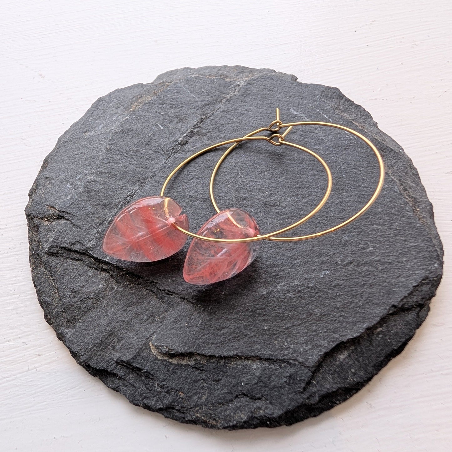 Lomina Jewellery Cherry Quartz Leaf Drop Earrings