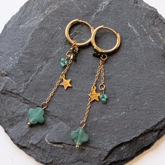 Lomina Jewellery Gold Aventurine & Stars Waterfall Earrings