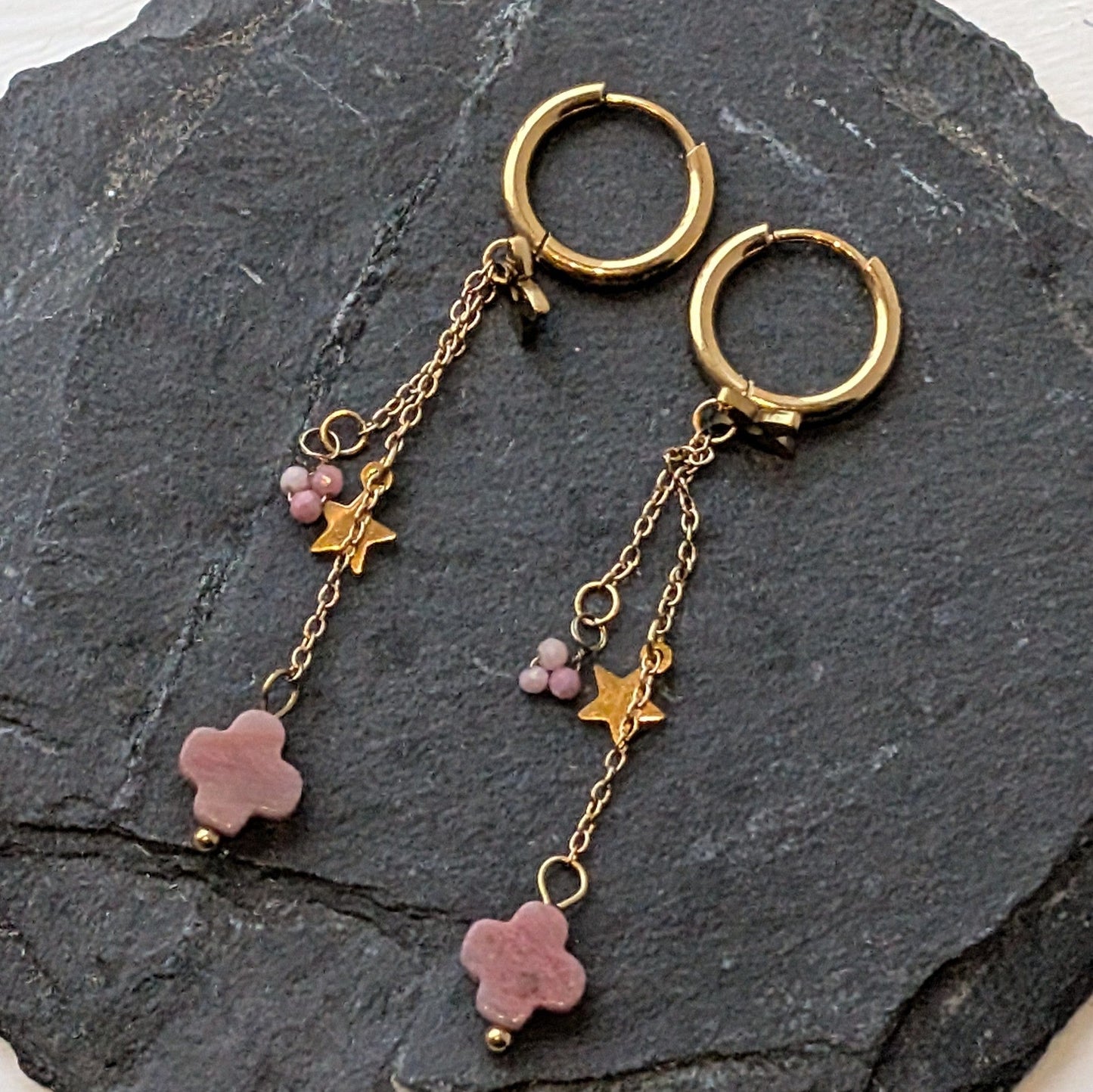 Lomina Jewellery Gold Rhodonite & Stars Waterfall Earrings