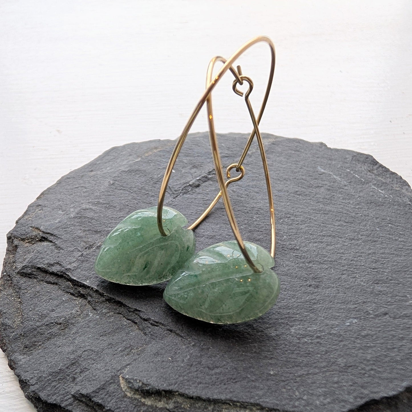 Lomina Jewellery Green Aventurine Leaf Drop Earrings