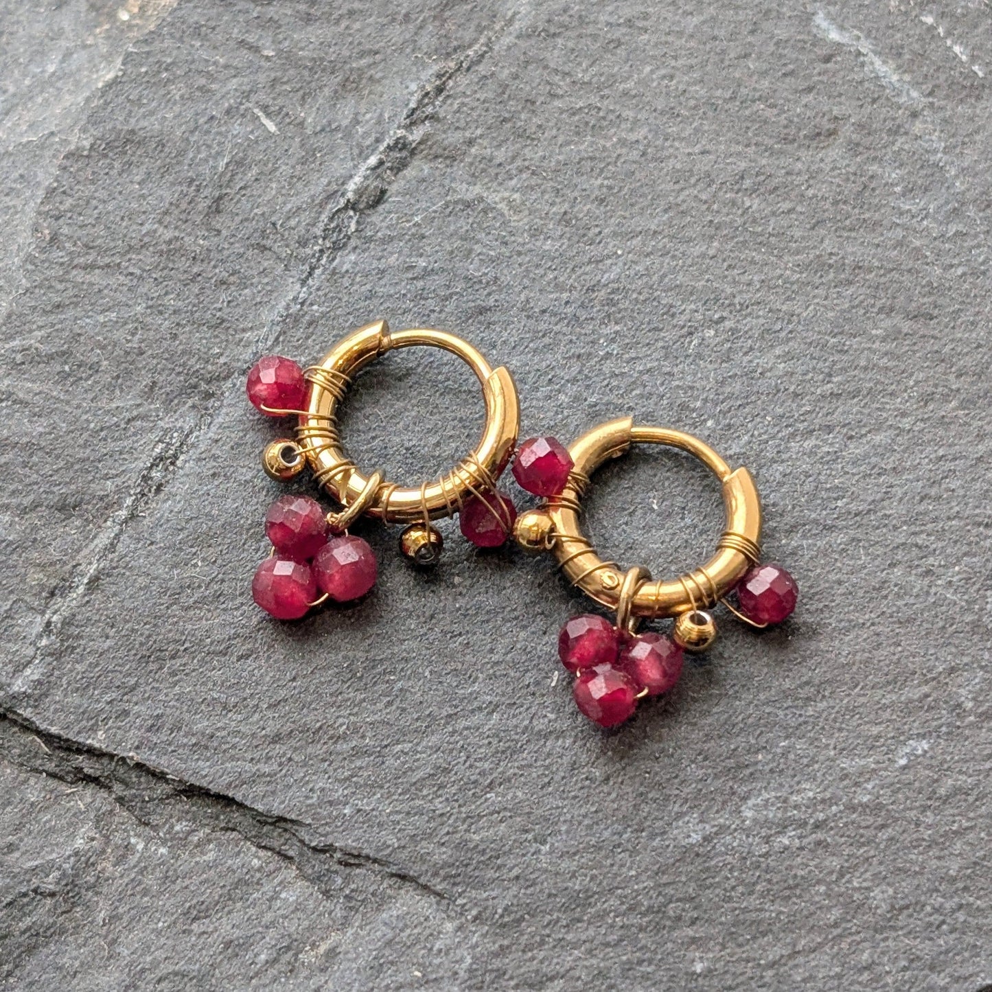 Lomina Jewellery Red Quartz Dangle Hoop Earrings