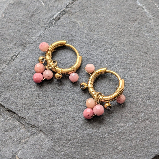 Lomina Jewellery Rhodonite Beaded Dangle Hoop Earrings