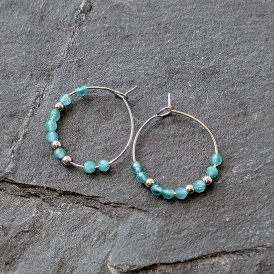 Lomina Jewellery Silver Hoop Green Beaded Earrings