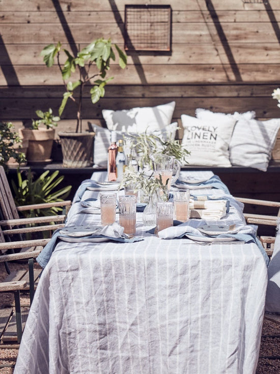 Lovely Linen Homewares Lovely Linen Misty Tablecloth Stripe Sky