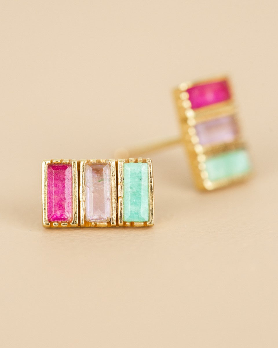 muja juma Earring stud Cinnabar Amazonite 2x5mm Rectangle