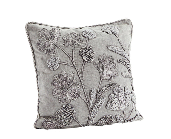 Madam Stoltz Homewares Grey Madam Stoltz Applique Cushion Cover