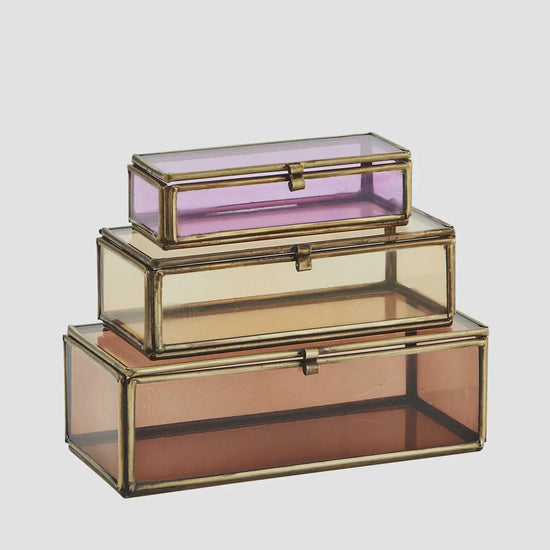 Madam Stoltz Homewares Madam Stoltz Coloured Glass Boxes (Set of 3)