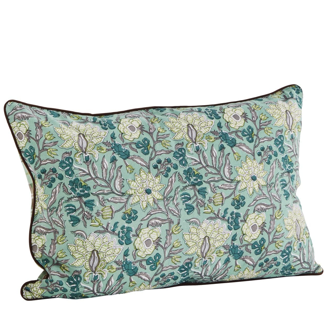 Madam Stoltz Homewares Madam Stoltz Double-Sided Cushion Cover Turquoise Check