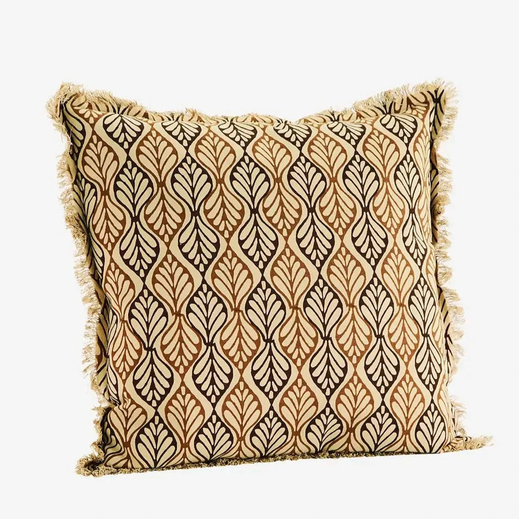 Madam Stoltz Homewares Madam Stoltz Printed Cushion Cover Beige Sienna Coffee