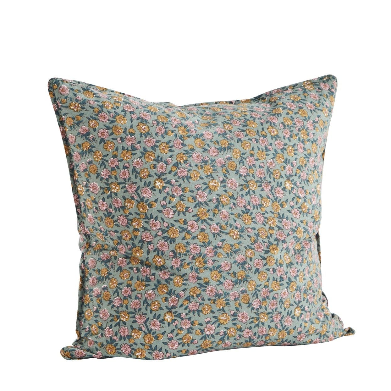 Madam Stoltz Homewares Madam Stoltz Printed Cushion Cover Floral Green Honey