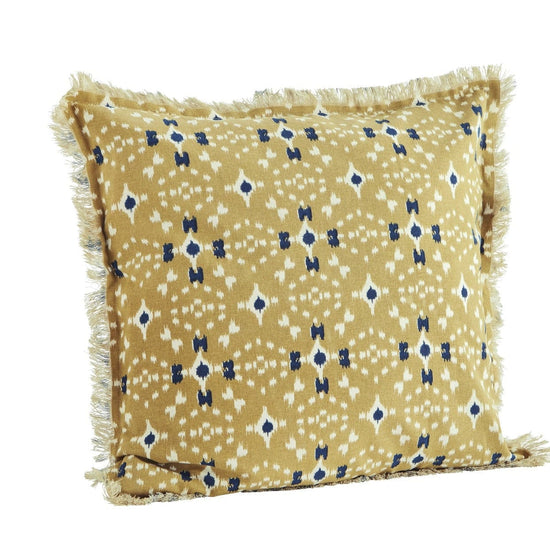 Madam Stoltz Homewares Madam Stoltz Printed Cushion Cover Mustard Blue