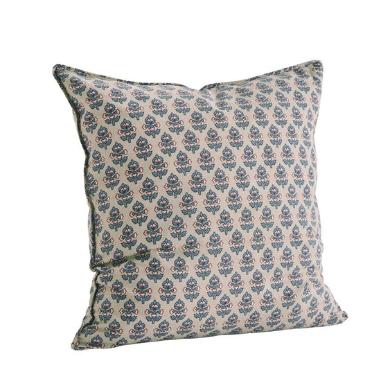 Madam Stoltz Homewares Madam Stoltz Printed Cushion Cover Taupe Aqua