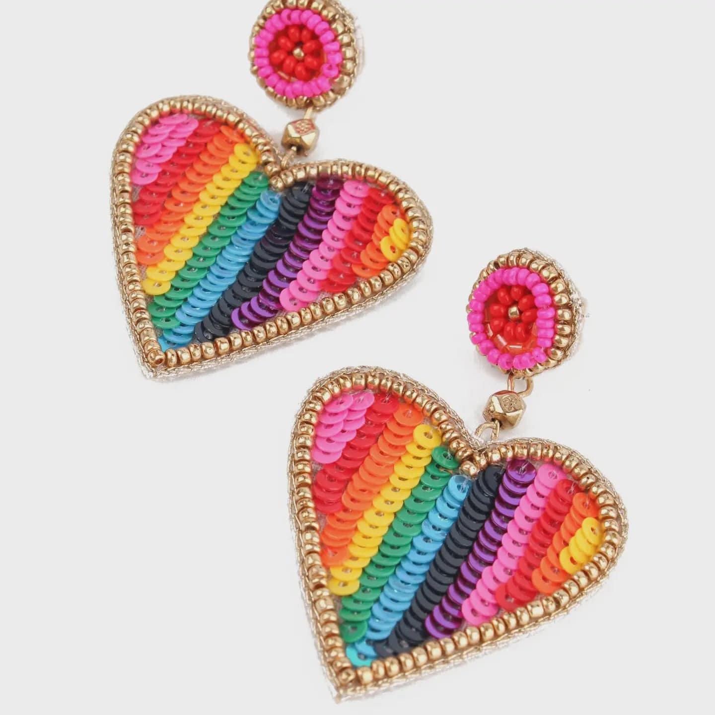 My Doris Jewellery My Doris Rainbow Stripe Beaded Heart Earrings