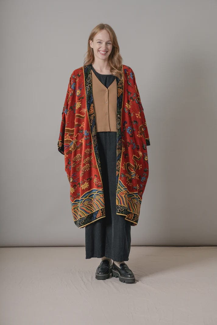 One Hundred Stars Fashion One Hundred Stars Dragon Rust Velvet Grande Kimono