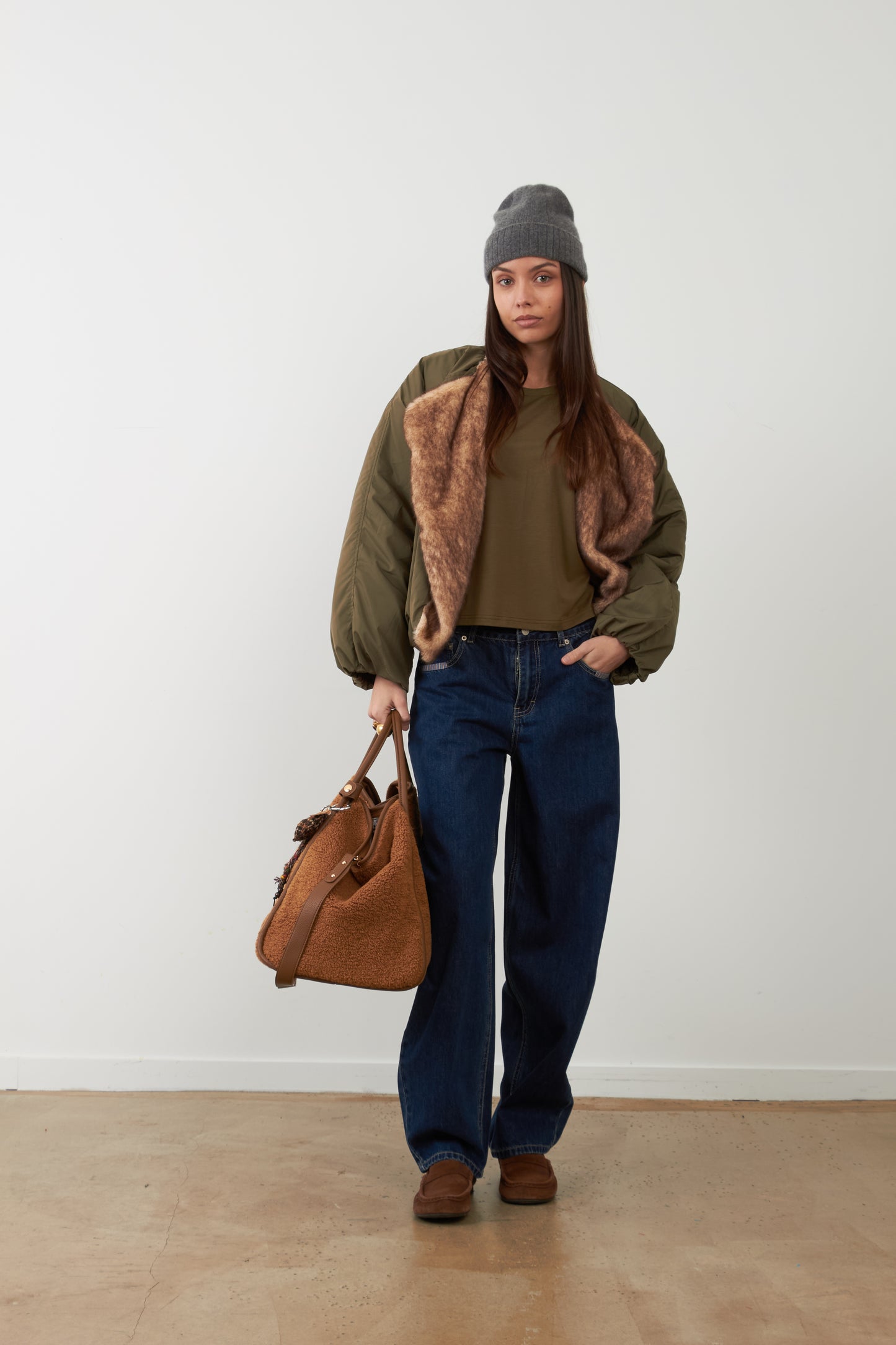 Orfeo Janice Jacket with Faux Fur Collar Khaki