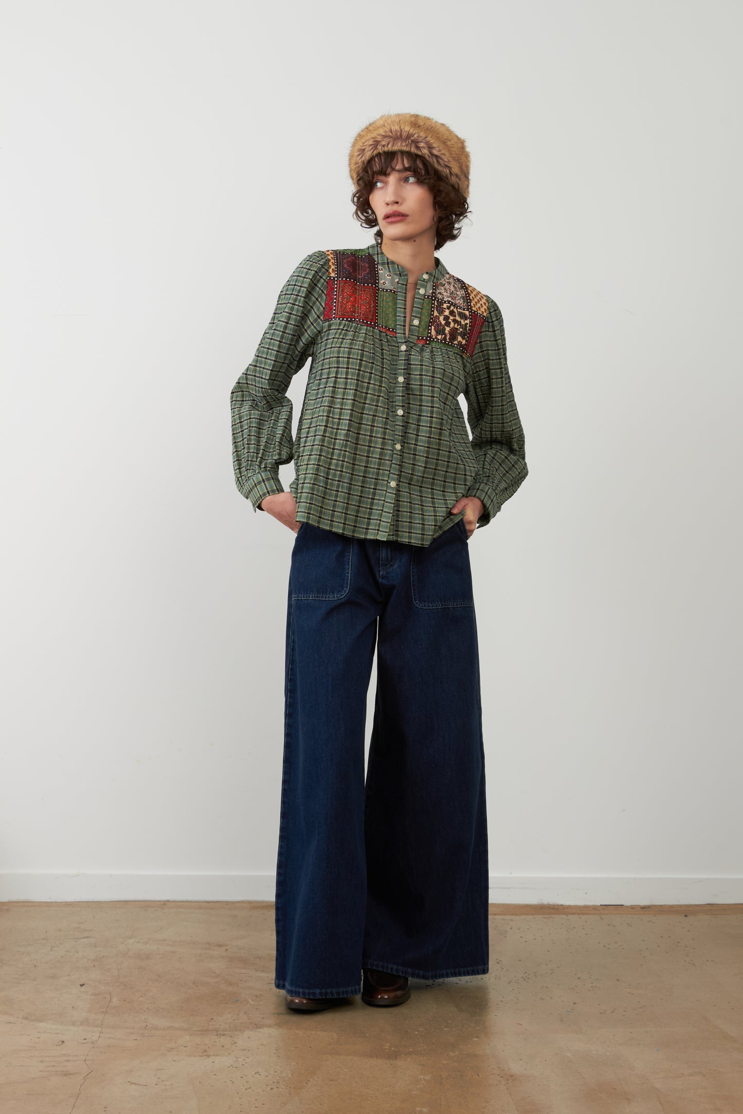 Orfeo Nolan Top Blue Check Patchwork
