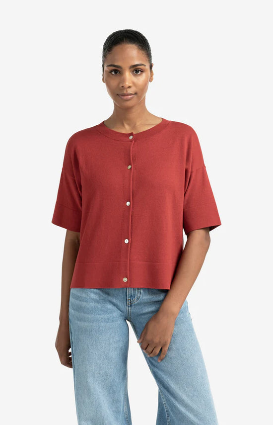 YAYA Oversized Fine Knit Cardigan with Short Sleeves - Precious Sparkle