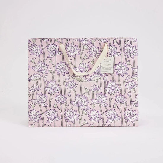 Paper Mirchi Gifts Paper Mirchi Hand Block Printed Large Gift Bag Lavender