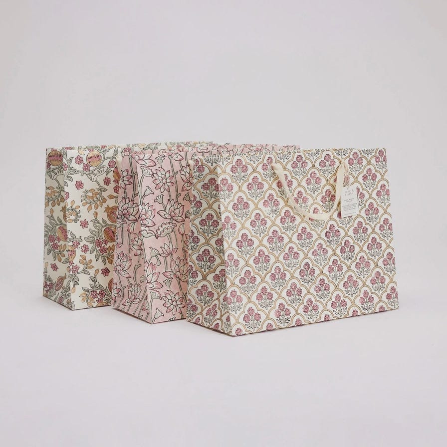 Paper Mirchi Gifts Paper Mirchi Hand Block Printed Large Gift Bag Pink Earth