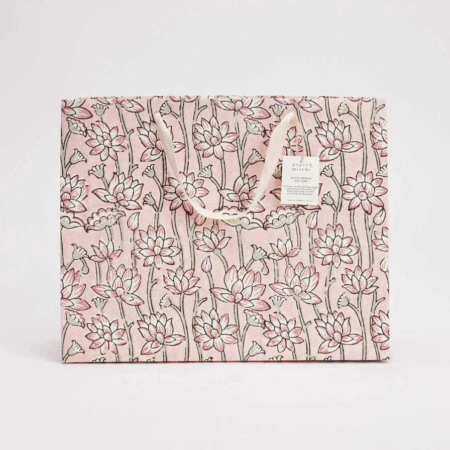 Paper Mirchi Gifts Paper Mirchi Hand Block Printed Large Gift Bag Pink Earth