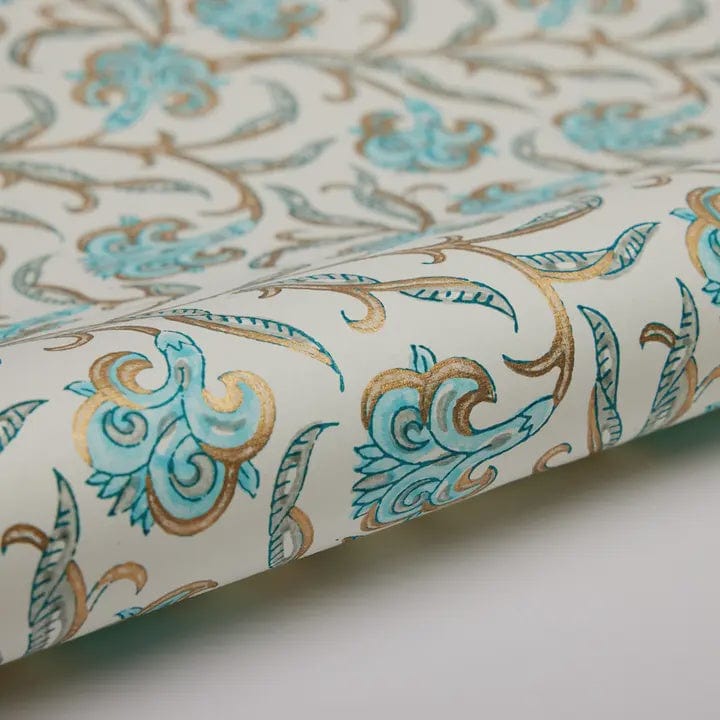 Paper Mirchi Homewares Paper Mirchi Block Printed Wrapping Paper Iris Glitz Turquoise