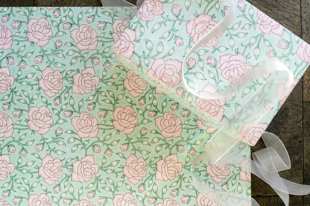 Paper Mirchi Homewares Paper Mirchi Block Printed Wrapping Paper Jaipur Rose Blush