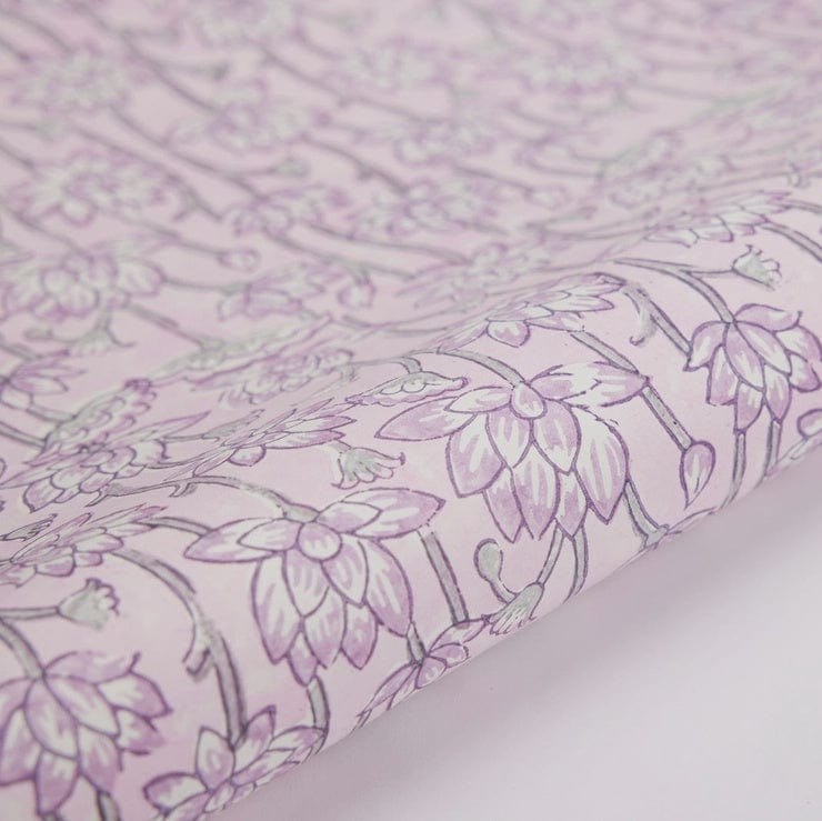 Paper Mirchi Homewares Paper Mirchi Block Printed Wrapping Paper Lotus Lavender