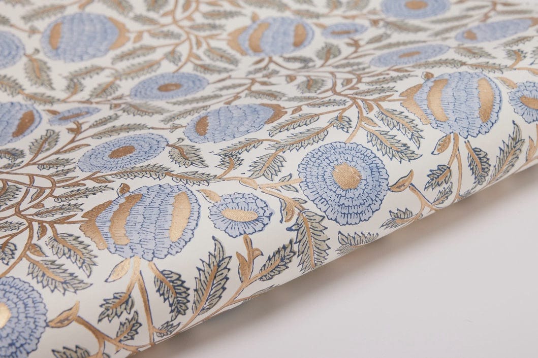 Paper Mirchi Homewares Paper Mirchi Block Printed Wrapping Paper Marigold Glitz Bluestone