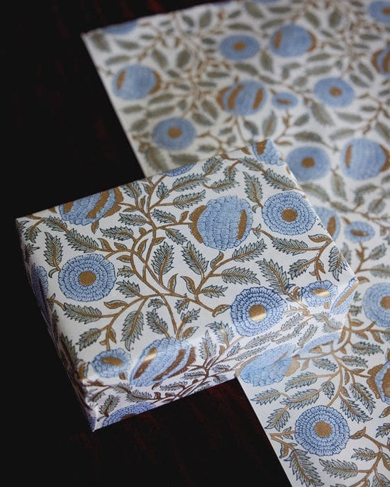 Paper Mirchi Homewares Paper Mirchi Block Printed Wrapping Paper Marigold Glitz Bluestone