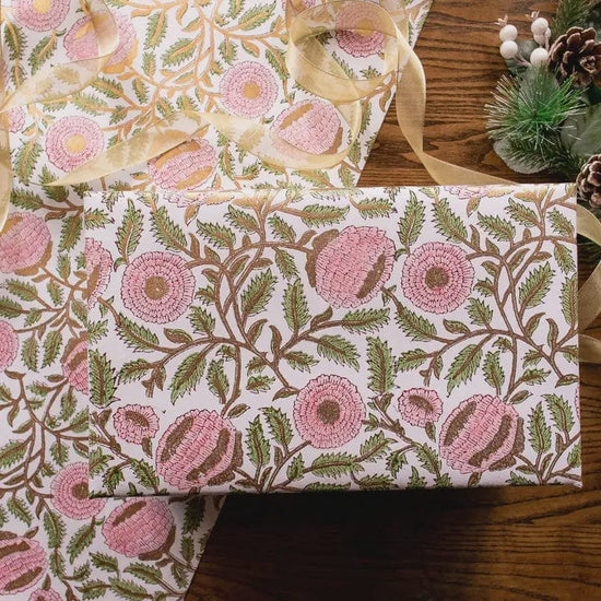 Paper Mirchi Homewares Paper Mirchi Block Printed Wrapping Paper Marigold Glitz Blush