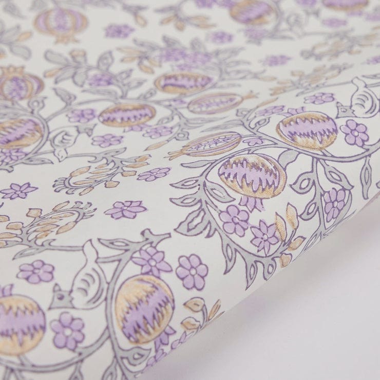 Paper Mirchi Homewares Paper Mirchi Block Printed Wrapping Paper Pomegranate Lavender
