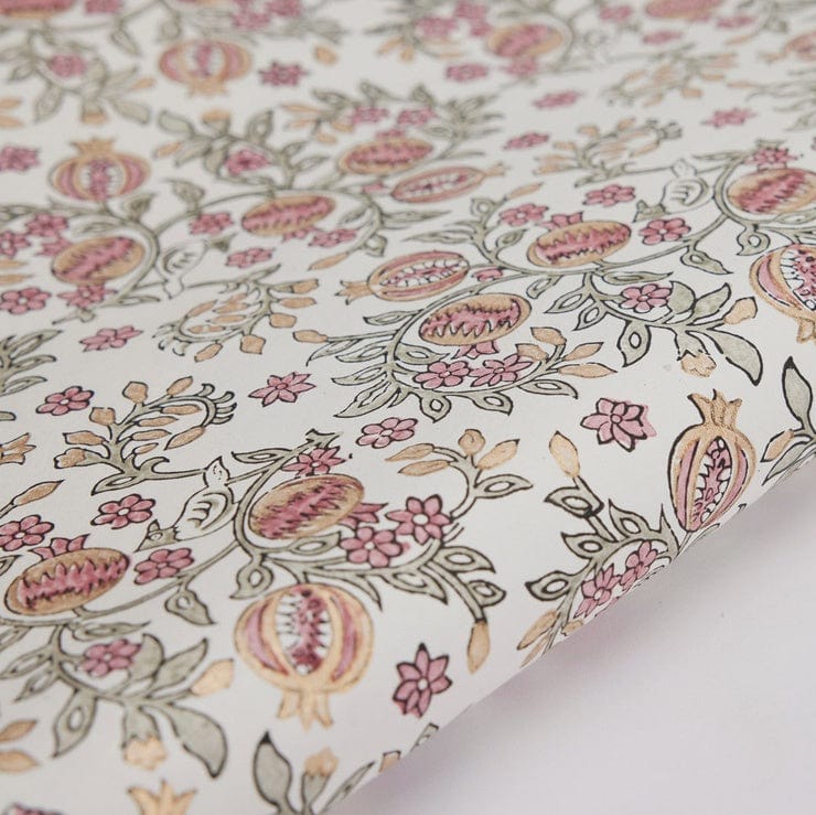 Paper Mirchi Homewares Paper Mirchi Block Printed Wrapping Paper Pomegranate Pink Earth