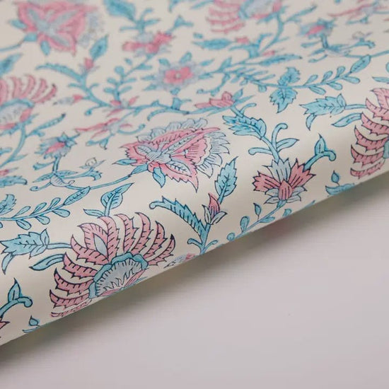 Paper Mirchi Homewares Paper Mirchi Block Printed Wrapping Paper Sheet Flora Sky