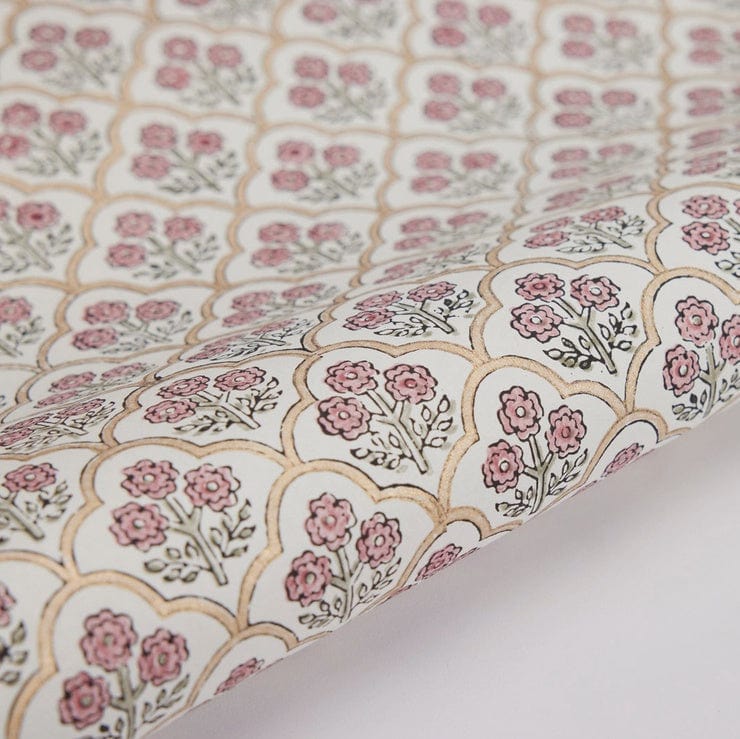 Paper Mirchi Homewares Paper Mirchi Block Printed Wrapping Paper Trellis Pink Earth