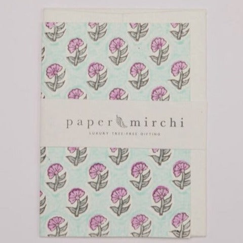 Paper Mirchi Homewares Paper Mirchi Card Hand Block Printed Daisy Teal