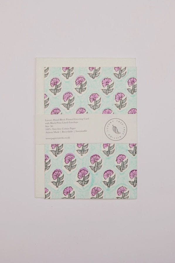 Paper Mirchi Homewares Paper Mirchi Card Hand Block Printed Daisy Teal