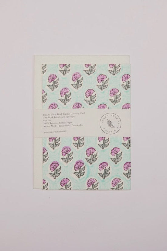 Paper Mirchi Homewares Paper Mirchi Card Hand Block Printed Daisy Teal