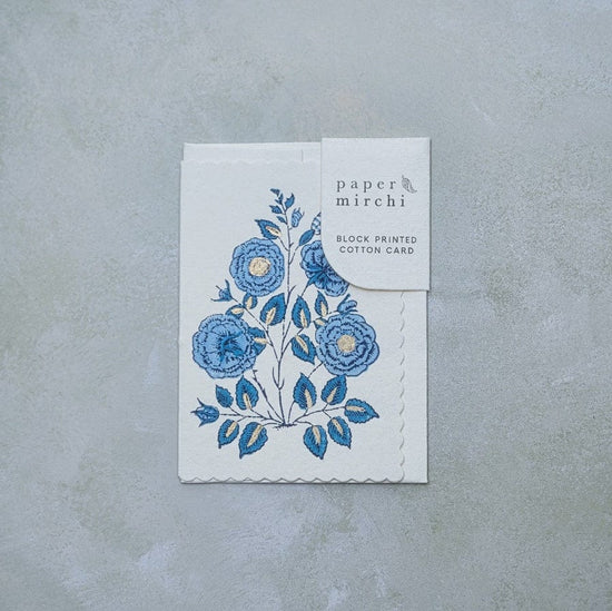 Paper Mirchi Homewares Paper Mirchi Hand Block Printed Greeting Card Gulab Sapphire