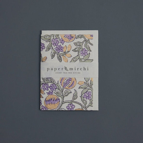 Paper Mirchi Homewares Paper Mirchi Hand Block Printed Greeting Card Pomegranate Lavender