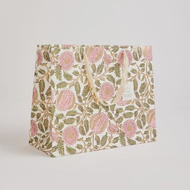 Paper Mirchi Homewares Paper Mirchi Hand Block Printed Large Gift Bag Blush