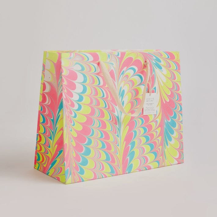 Paper Mirchi Homewares Paper Mirchi Hand Block Printed Large Gift Bag Neon